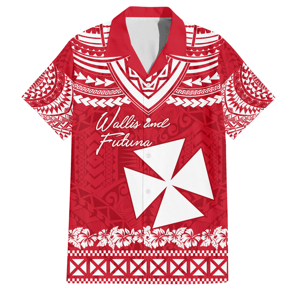 Personalised Wallis and Futuna Christmas Family Matching Short Sleeve Bodycon Dress and Hawaiian Shirt Polynesian Tribal LT9 Dad's Shirt - Short Sleeve Red - Polynesian Pride