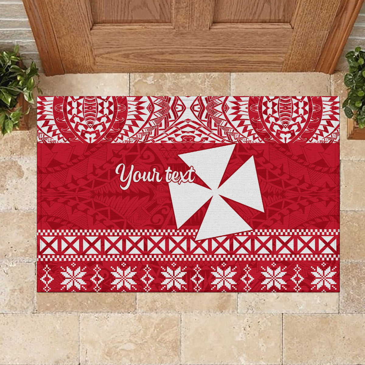 Personalised Wallis and Futuna Christmas Rubber Doormat Polynesian Tribal LT9 - Polynesian Pride