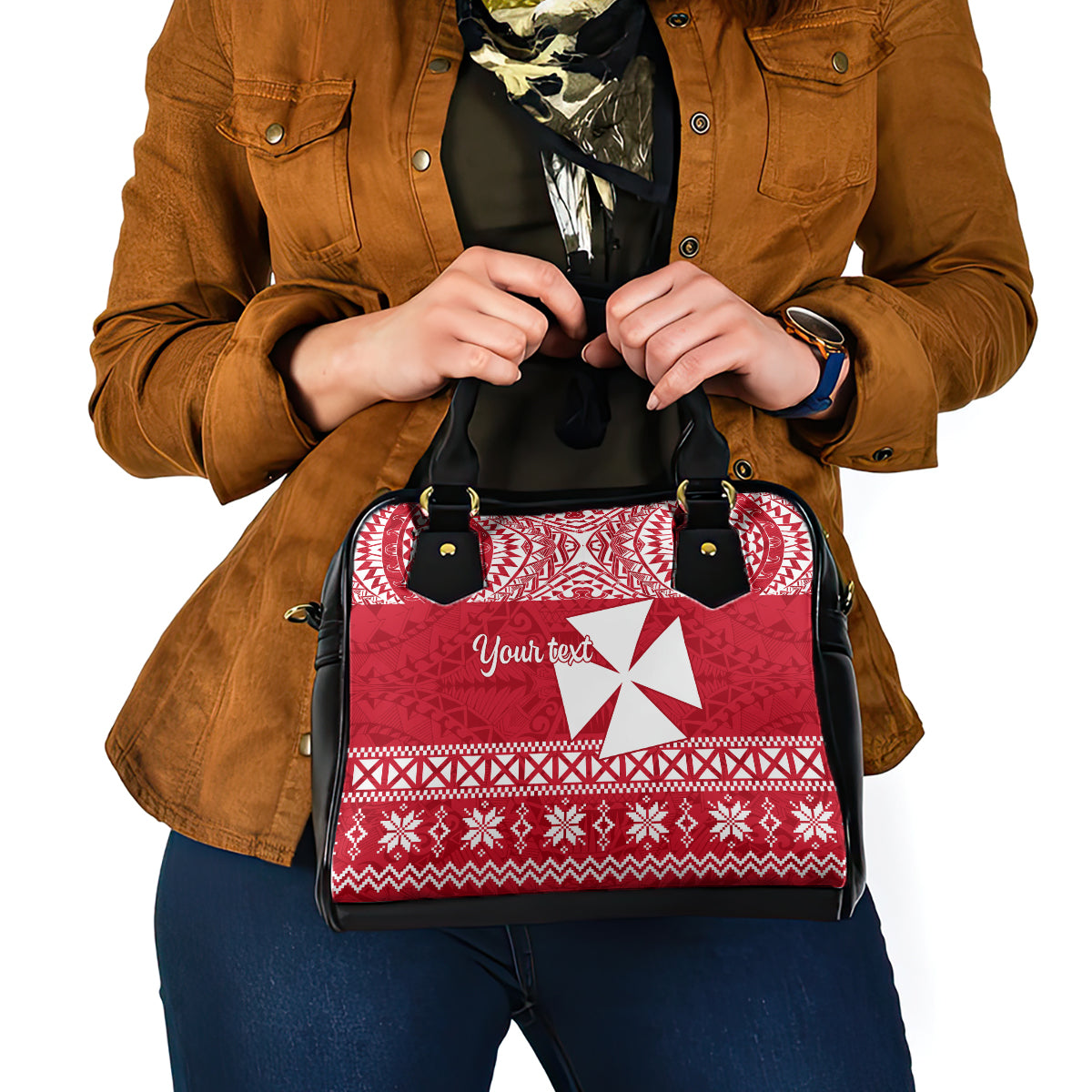 Personalised Wallis and Futuna Christmas Shoulder Handbag Polynesian Tribal LT9 - Polynesian Pride