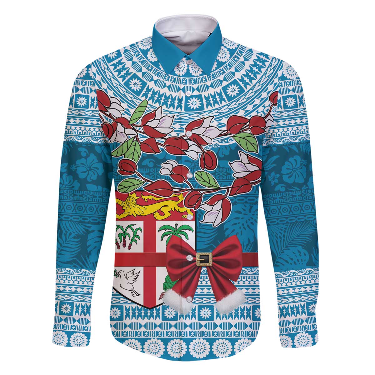 Fijian Tagimoucia Flowers Family Matching Off The Shoulder Long Sleeve Dress and Hawaiian Shirt Christmas Coquette bow