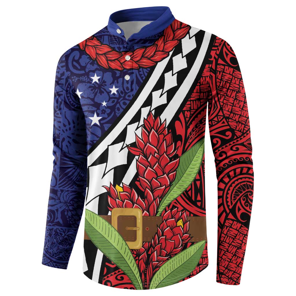 Samoan Ula Fala Flowers Button Sweatshirt Christmas Santa Belt