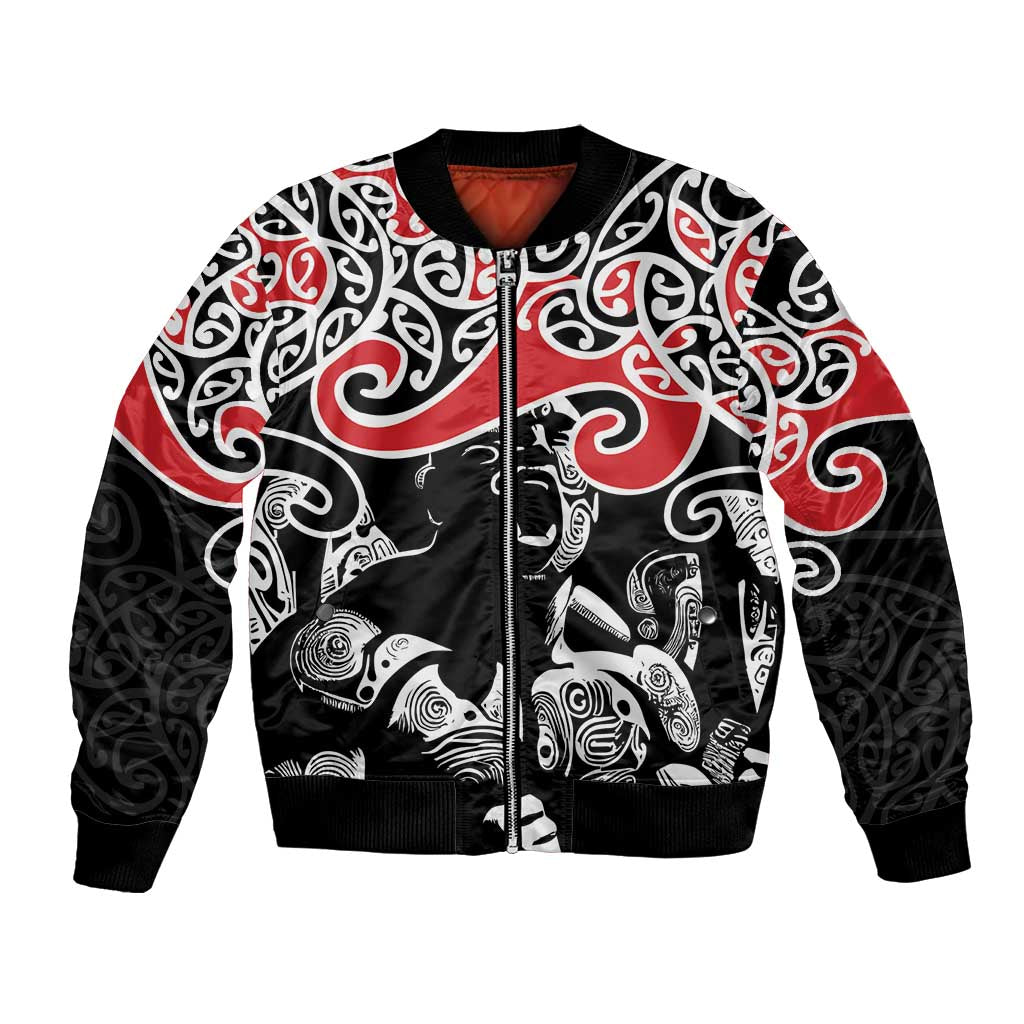 Aotearoa Toitu Te Tiriti Bomber Jacket New Zealand Stand Together Stand Stronger LT9 Unisex Black - Polynesian Pride