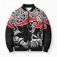 Aotearoa Toitu Te Tiriti Bomber Puffer Jacket New Zealand Stand Together Stand Stronger LT9 Unisex Black - Polynesian Pride