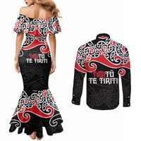 Aotearoa Toitu Te Tiriti Couples Matching Mermaid Dress and Long Sleeve Button Shirt New Zealand Stand Together Stand Stronger