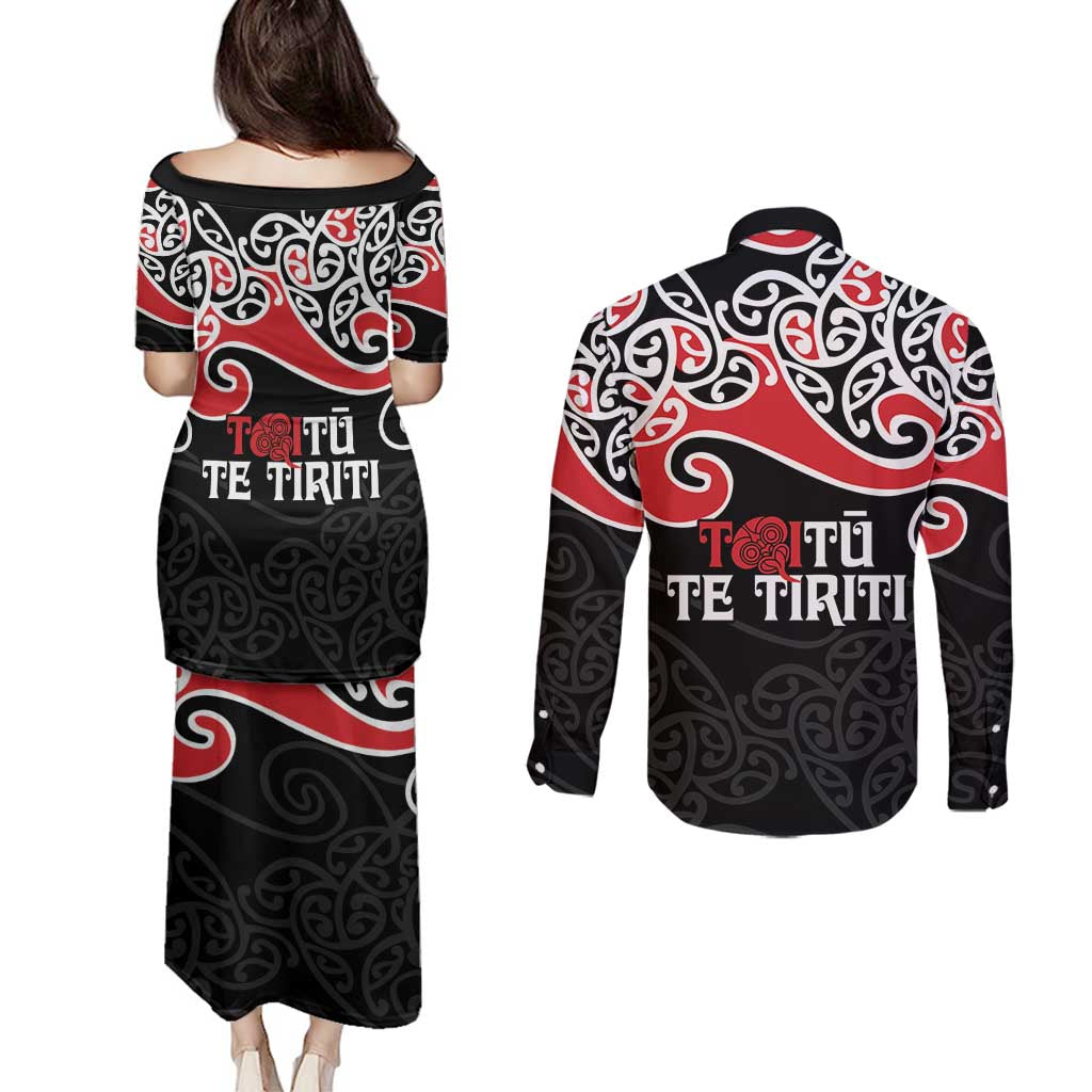 Aotearoa Toitu Te Tiriti Couples Matching Puletasi and Long Sleeve Button Shirt New Zealand Stand Together Stand Stronger