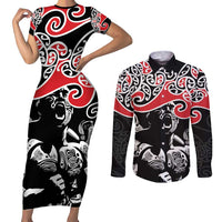 Aotearoa Toitu Te Tiriti Couples Matching Short Sleeve Bodycon Dress and Long Sleeve Button Shirt New Zealand Stand Together Stand Stronger