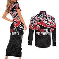 Aotearoa Toitu Te Tiriti Couples Matching Short Sleeve Bodycon Dress and Long Sleeve Button Shirt New Zealand Stand Together Stand Stronger