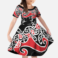 Aotearoa Toitu Te Tiriti Family Matching Tank Maxi Dress and Hawaiian Shirt New Zealand Stand Together Stand Stronger LT9 Daughter's Dress Black - Polynesian Pride
