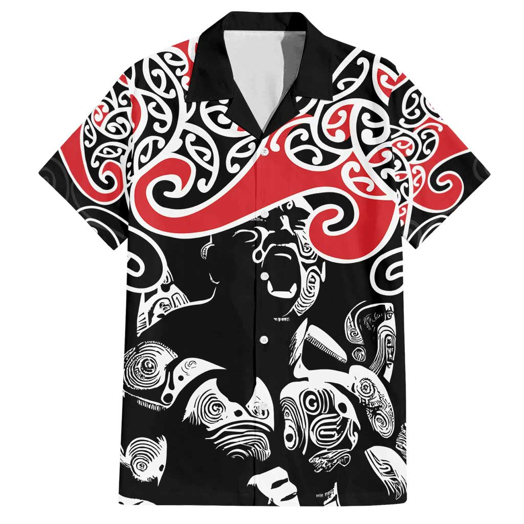 Aotearoa Toitu Te Tiriti Family Matching Tank Maxi Dress and Hawaiian Shirt New Zealand Stand Together Stand Stronger LT9 Dad's Shirt - Short Sleeve Black - Polynesian Pride