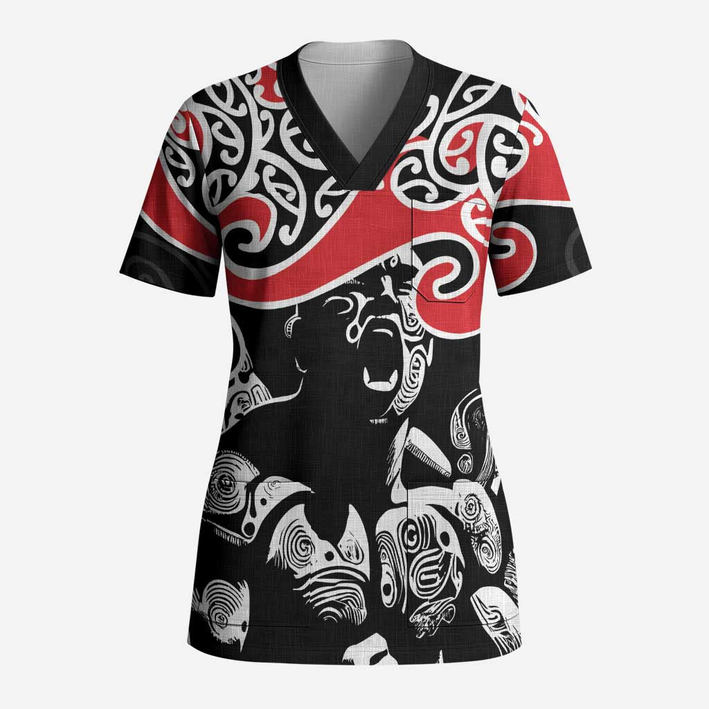 Aotearoa Toitu Te Tiriti Scrub Top New Zealand Stand Together Stand Stronger LT9 Adult Black - Polynesian Pride