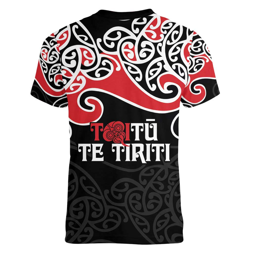 Aotearoa Toitu Te Tiriti Women V-Neck T-Shirt New Zealand Stand Together Stand Stronger
