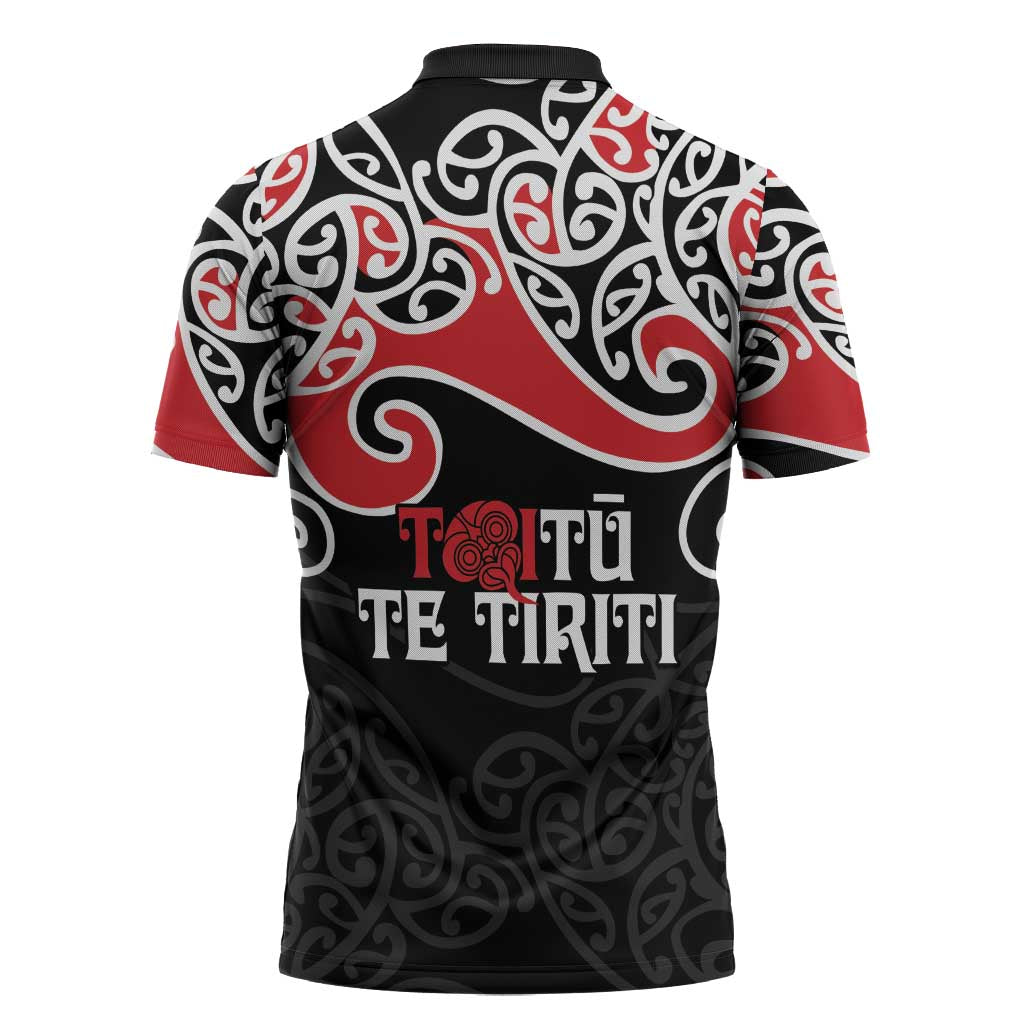 Aotearoa Toitu Te Tiriti Zipper Polo Shirt New Zealand Stand Together Stand Stronger - Polynesian Pride