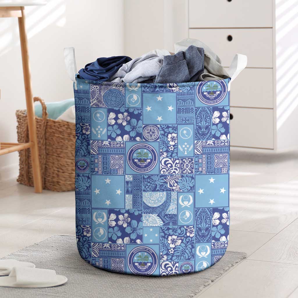 Federated States of Micronesia Merry Christmas Laundry Basket Pacific Patchwork Xmas Vibes - Polynesian Pride