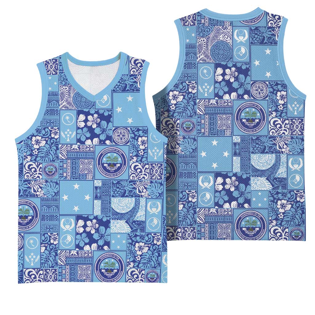 Federated States of Micronesia Merry Christmas Basketball Jersey Pacific Patchwork Xmas Vibes - Polynesian Pride