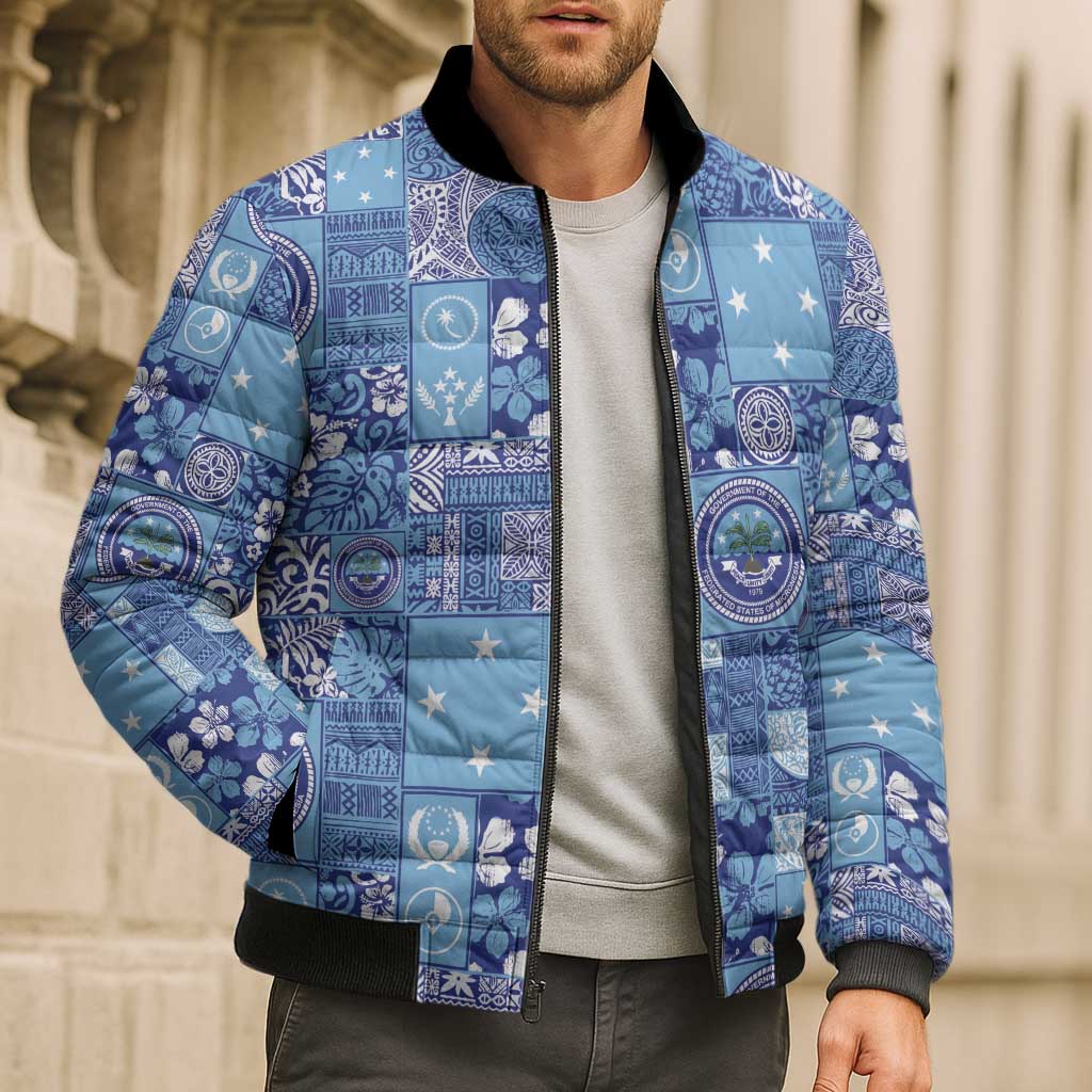 Federated States of Micronesia Merry Christmas Bomber Puffer Jacket Pacific Patchwork Xmas Vibes - Polynesian Pride