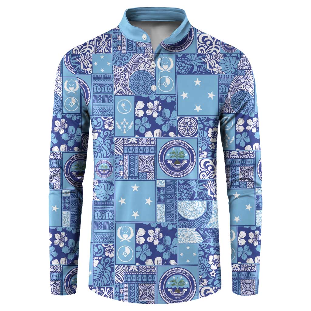 Federated States of Micronesia Merry Christmas Button Sweatshirt Pacific Patchwork Xmas Vibes - Polynesian Pride