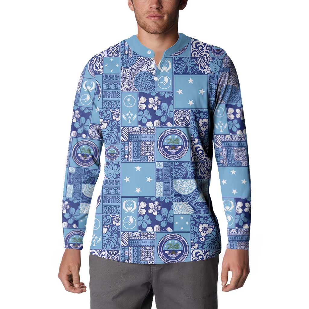 Federated States of Micronesia Merry Christmas Button Sweatshirt Pacific Patchwork Xmas Vibes - Polynesian Pride