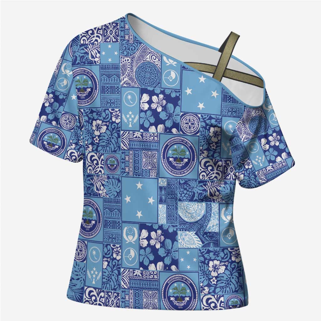 Federated States of Micronesia Merry Christmas Cross Shoulder Shirt Pacific Patchwork Xmas Vibes - Polynesian Pride