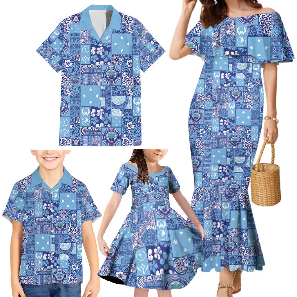 Federated States of Micronesia Merry Christmas Family Matching Mermaid Dress and Hawaiian Shirt Pacific Patchwork Xmas Vibes - Polynesian Pride