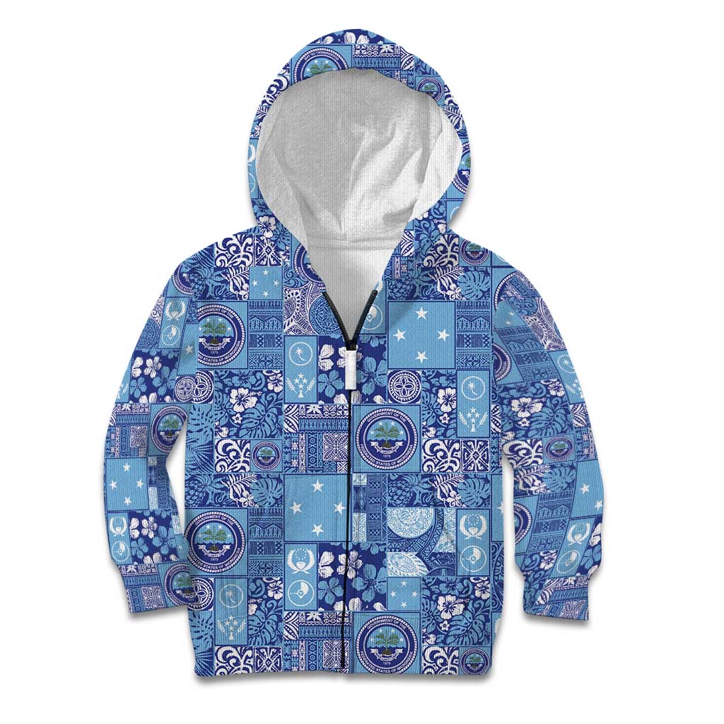 Federated States of Micronesia Merry Christmas Kid Hoodie Pacific Patchwork Xmas Vibes - Polynesian Pride