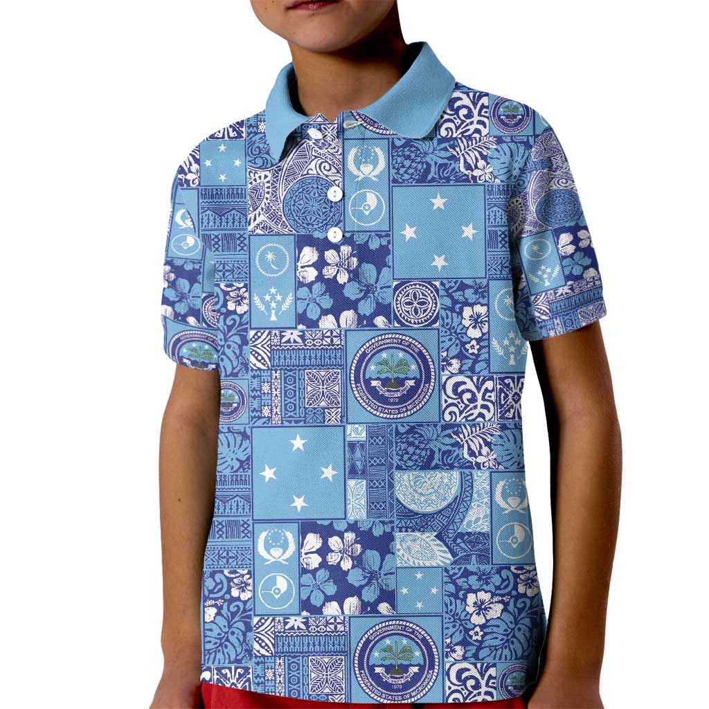Federated States of Micronesia Merry Christmas Kid Polo Shirt Pacific Patchwork Xmas Vibes - Polynesian Pride