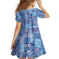 Federated States of Micronesia Merry Christmas Kid Short Sleeve Dress Pacific Patchwork Xmas Vibes - Polynesian Pride