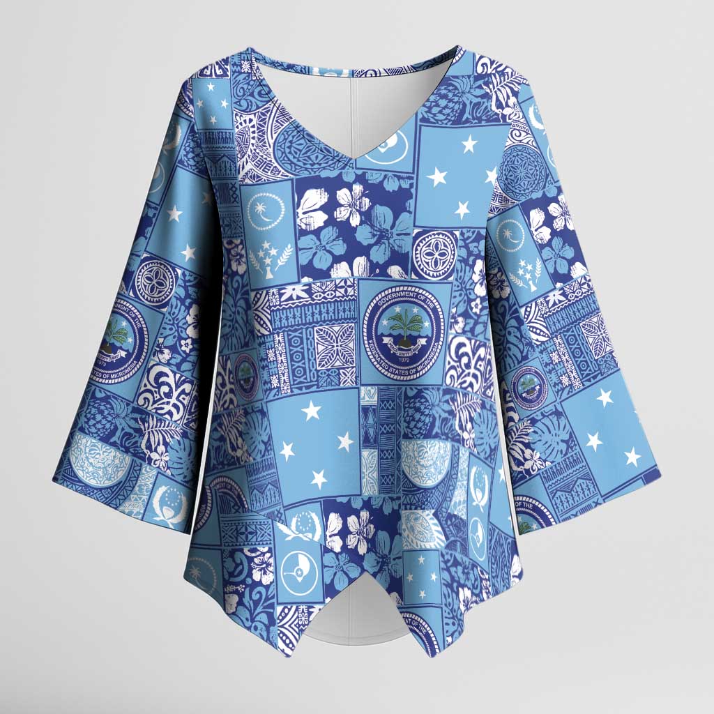 Federated States of Micronesia Merry Christmas Kimono Sleeve Blouse Pacific Patchwork Xmas Vibes - Polynesian Pride