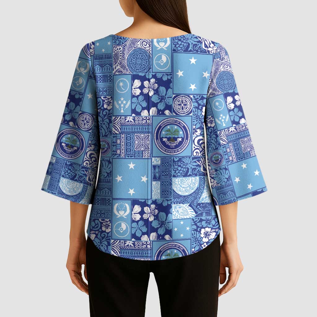 Federated States of Micronesia Merry Christmas Kimono Sleeve Blouse Pacific Patchwork Xmas Vibes - Polynesian Pride