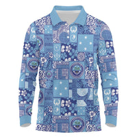 Federated States of Micronesia Merry Christmas Long Sleeve Polo Shirt Pacific Patchwork Xmas Vibes - Polynesian Pride