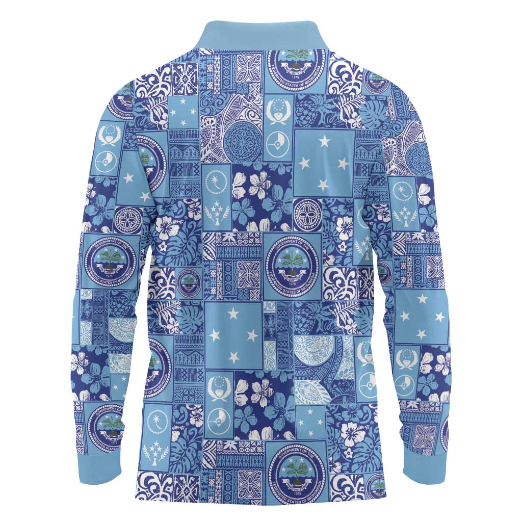 Federated States of Micronesia Merry Christmas Long Sleeve Polo Shirt Pacific Patchwork Xmas Vibes - Polynesian Pride