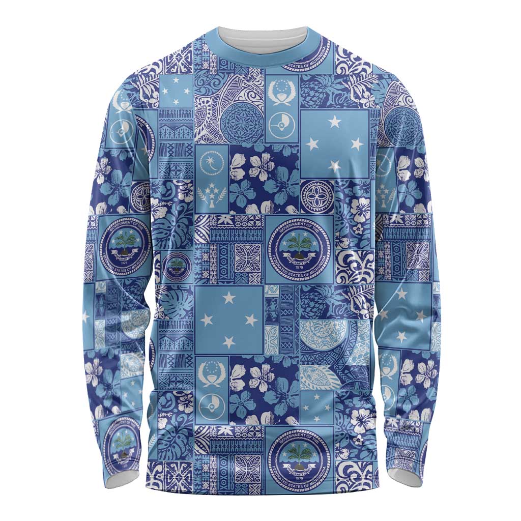 Federated States of Micronesia Merry Christmas Long Sleeve Shirt Pacific Patchwork Xmas Vibes - Polynesian Pride