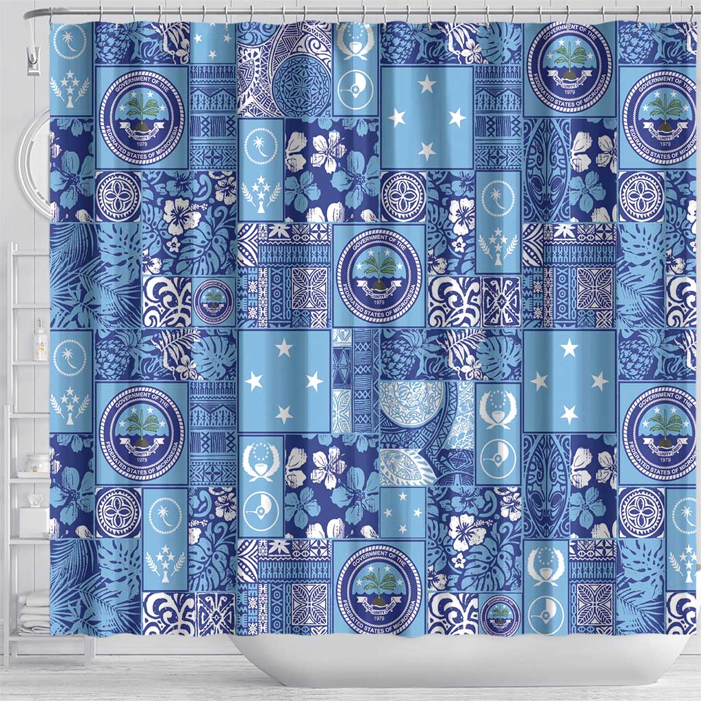 Federated States of Micronesia Merry Christmas Shower Curtain Pacific Patchwork Xmas Vibes - Polynesian Pride