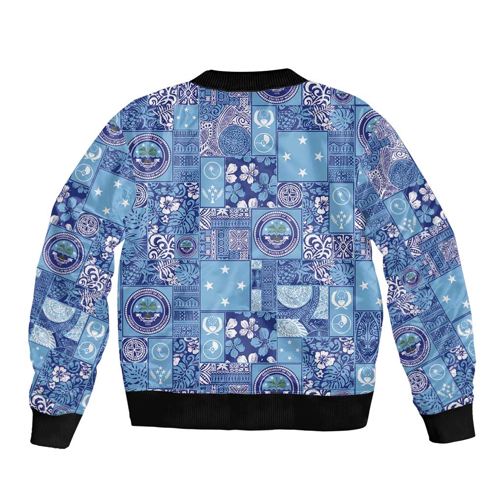 Federated States of Micronesia Merry Christmas Sleeve Zip Bomber Jacket Pacific Patchwork Xmas Vibes - Polynesian Pride