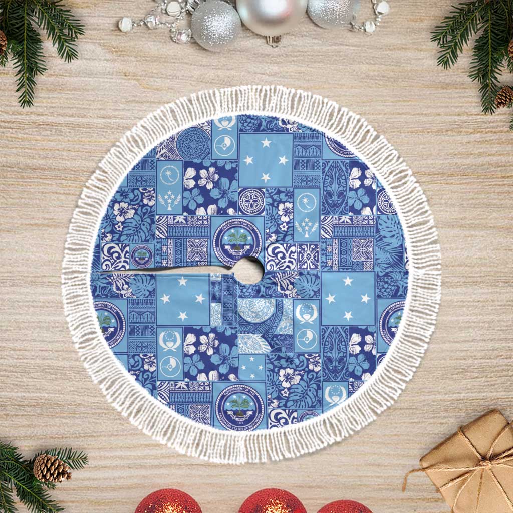 Federated States of Micronesia Merry Christmas Tree Skirt Pacific Patchwork Xmas Vibes - Polynesian Pride