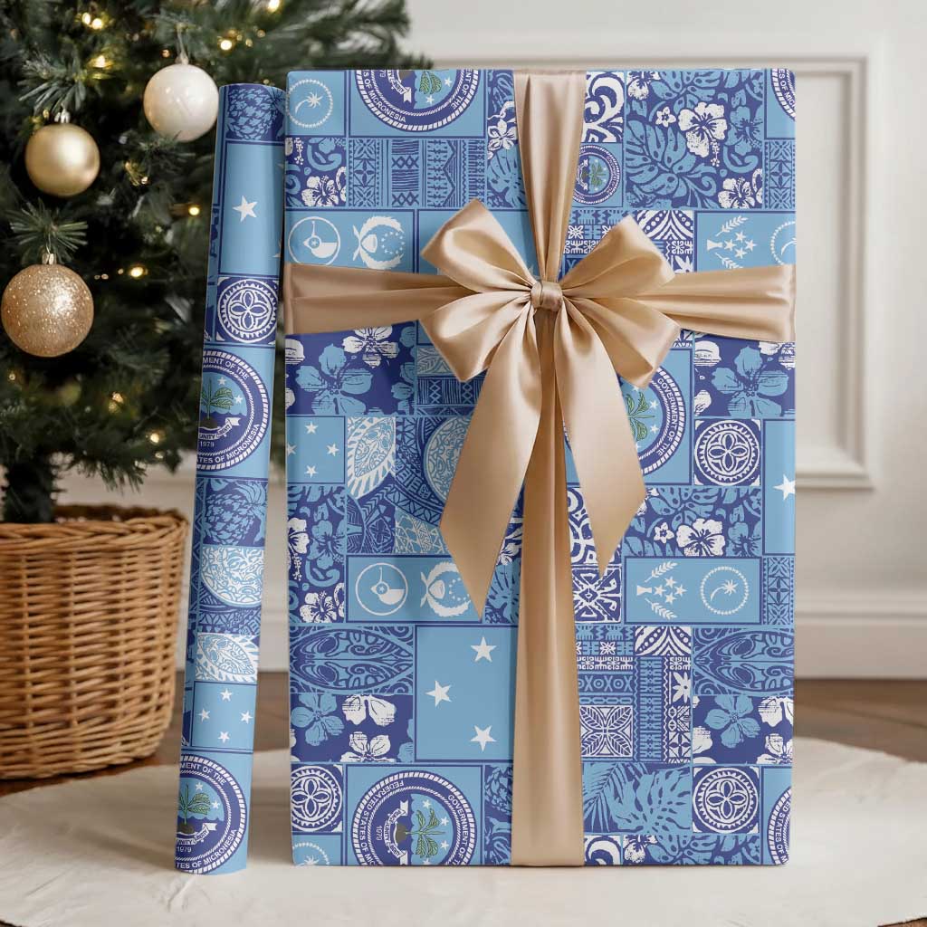 Federated States of Micronesia Merry Christmas Wrapping Paper Pacific Patchwork Xmas Vibes - Polynesian Pride