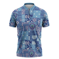 Federated States of Micronesia Merry Christmas Zipper Polo Shirt Pacific Patchwork Xmas Vibes - Polynesian Pride