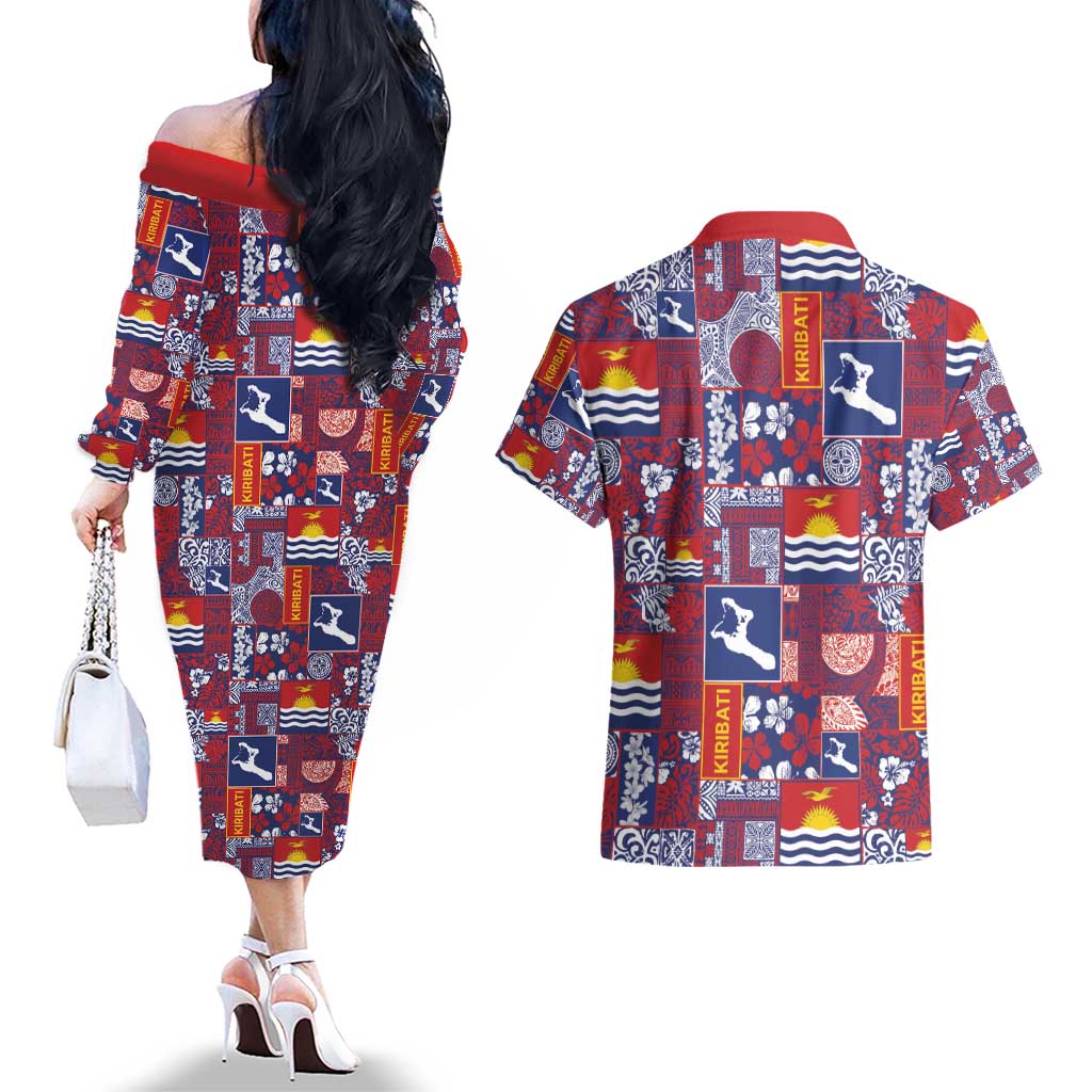 Kiribati Tekeraoi n te Kiritimati Couples Matching Off The Shoulder Long Sleeve Dress and Hawaiian Shirt Pacific Patchwork Xmas Vibes - Polynesian Pride