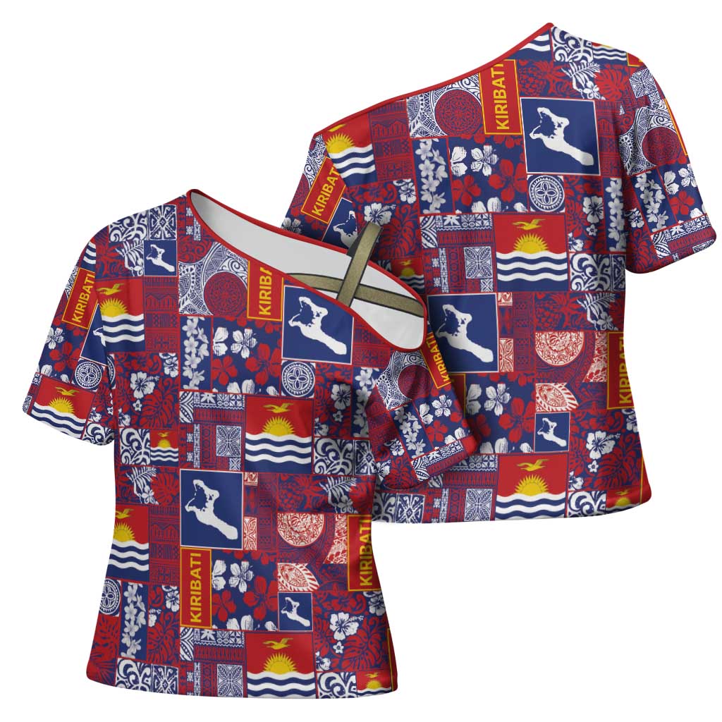 Kiribati Tekeraoi n te Kiritimati Cross Shoulder Shirt Pacific Patchwork Xmas Vibes - Polynesian Pride