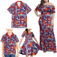 Kiribati Tekeraoi n te Kiritimati Family Matching Off Shoulder Maxi Dress and Hawaiian Shirt Pacific Patchwork Xmas Vibes - Polynesian Pride