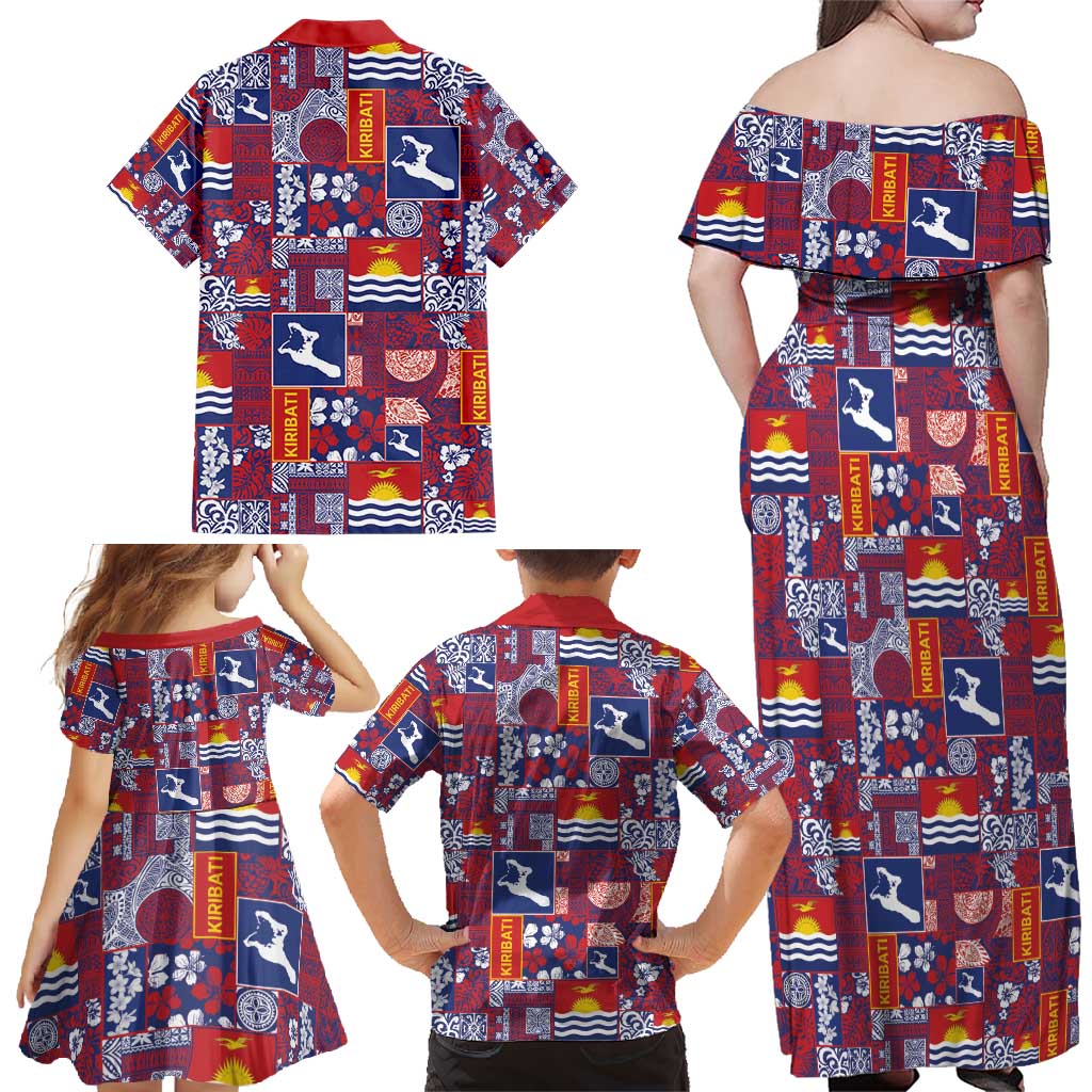 Kiribati Tekeraoi n te Kiritimati Family Matching Off Shoulder Maxi Dress and Hawaiian Shirt Pacific Patchwork Xmas Vibes - Polynesian Pride
