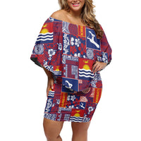 Kiribati Tekeraoi n te Kiritimati Family Matching Off Shoulder Short Dress and Hawaiian Shirt Pacific Patchwork Xmas Vibes - Polynesian Pride