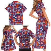 Kiribati Tekeraoi n te Kiritimati Family Matching Short Sleeve Bodycon Dress and Hawaiian Shirt Pacific Patchwork Xmas Vibes - Polynesian Pride