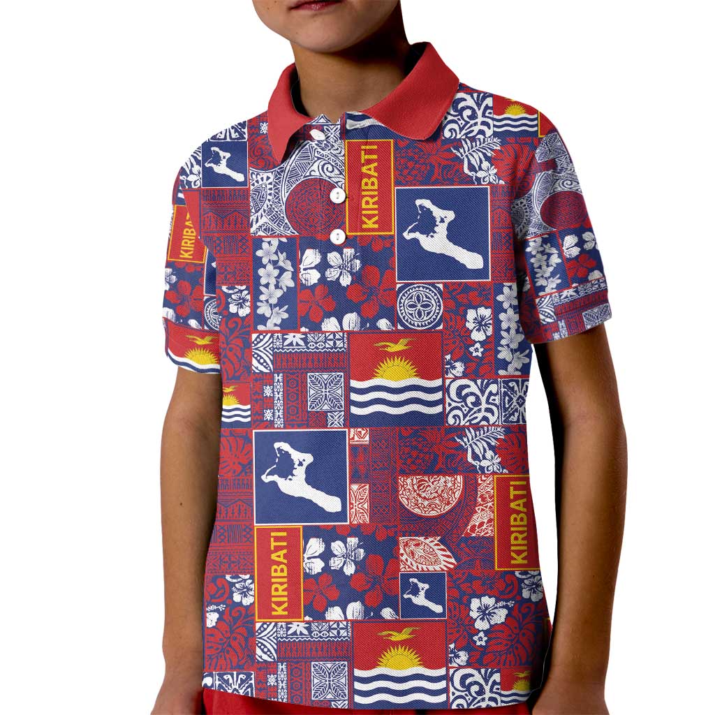 Kiribati Tekeraoi n te Kiritimati Kid Polo Shirt Pacific Patchwork Xmas Vibes - Polynesian Pride