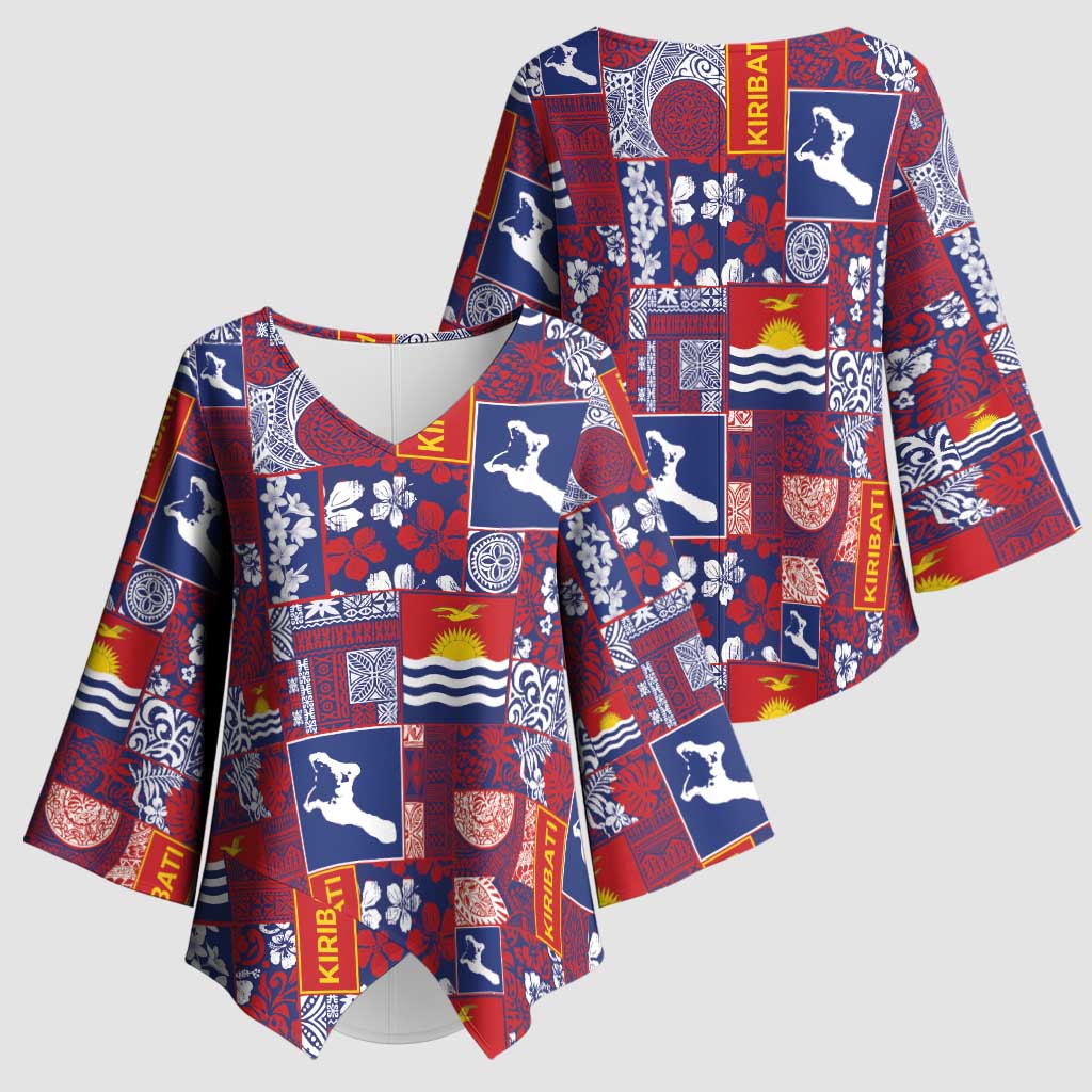 Kiribati Tekeraoi n te Kiritimati Kimono Sleeve Blouse Pacific Patchwork Xmas Vibes - Polynesian Pride