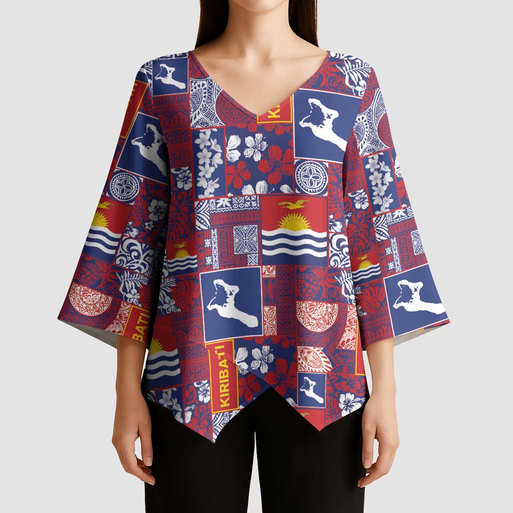 Kiribati Tekeraoi n te Kiritimati Kimono Sleeve Blouse Pacific Patchwork Xmas Vibes - Polynesian Pride