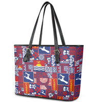 Kiribati Tekeraoi n te Kiritimati Leather Tote Bag Pacific Patchwork Xmas Vibes - Polynesian Pride