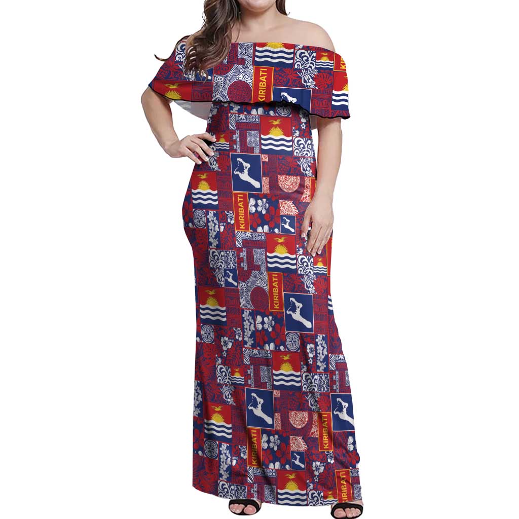 Kiribati Tekeraoi n te Kiritimati Off Shoulder Maxi Dress Pacific Patchwork Xmas Vibes - Polynesian Pride