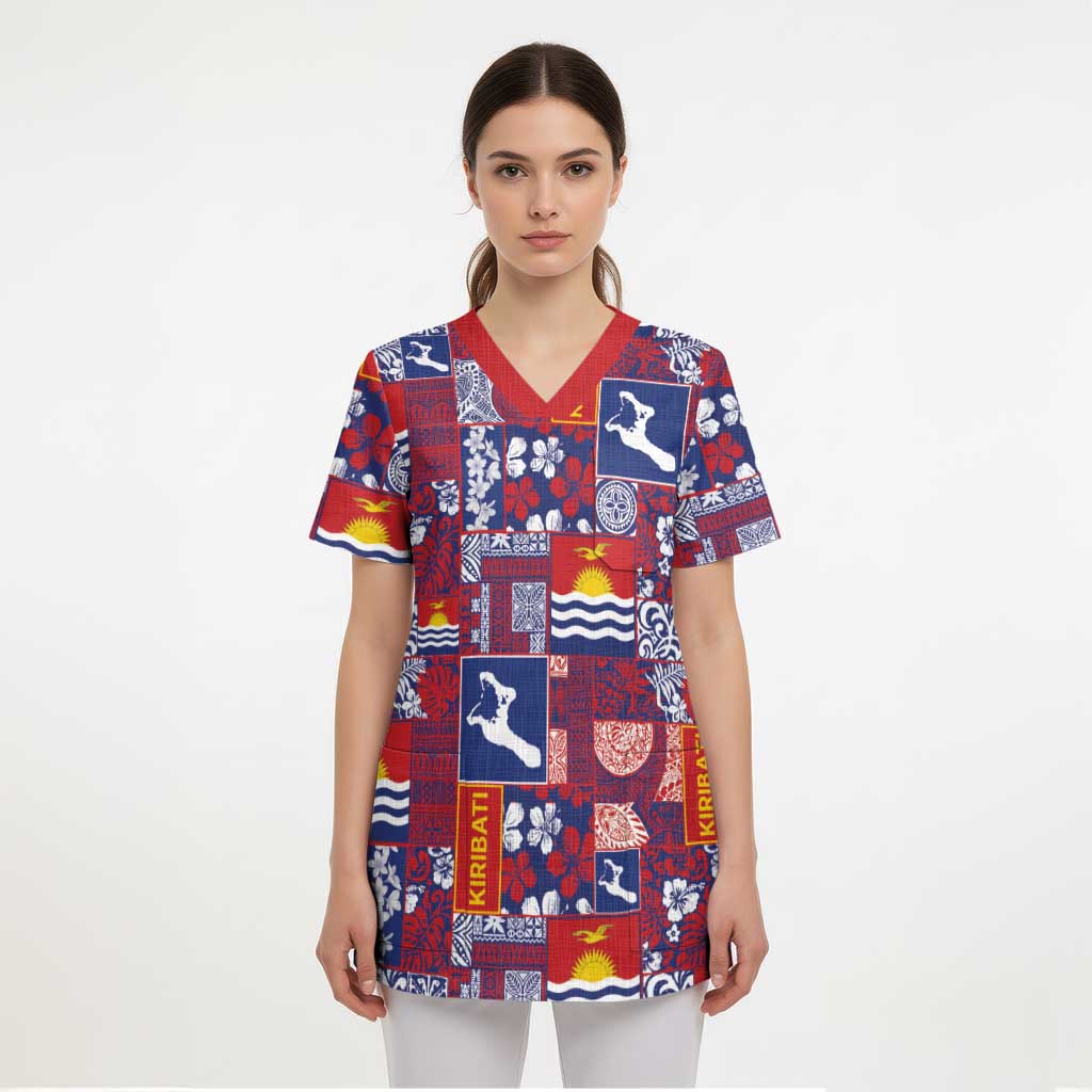 Kiribati Tekeraoi n te Kiritimati Scrub Top Pacific Patchwork Xmas Vibes - Polynesian Pride