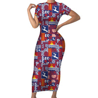 Kiribati Tekeraoi n te Kiritimati Short Sleeve Bodycon Dress Pacific Patchwork Xmas Vibes - Polynesian Pride