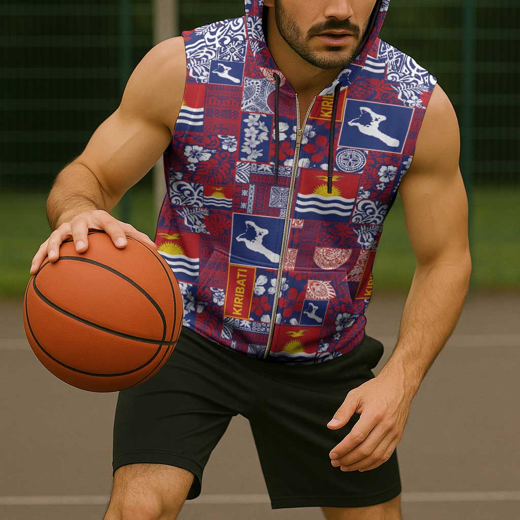 Kiribati Tekeraoi n te Kiritimati Sleeveless Zip Hoodie Pacific Patchwork Xmas Vibes - Polynesian Pride